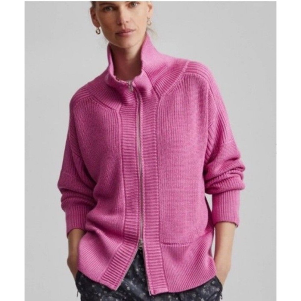 Varley Pink Metallic Smooth Sheen Whitney Full Zip Sweater Jacket NWT Sz S
